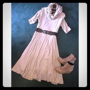 Long ribbed belted a-line dress